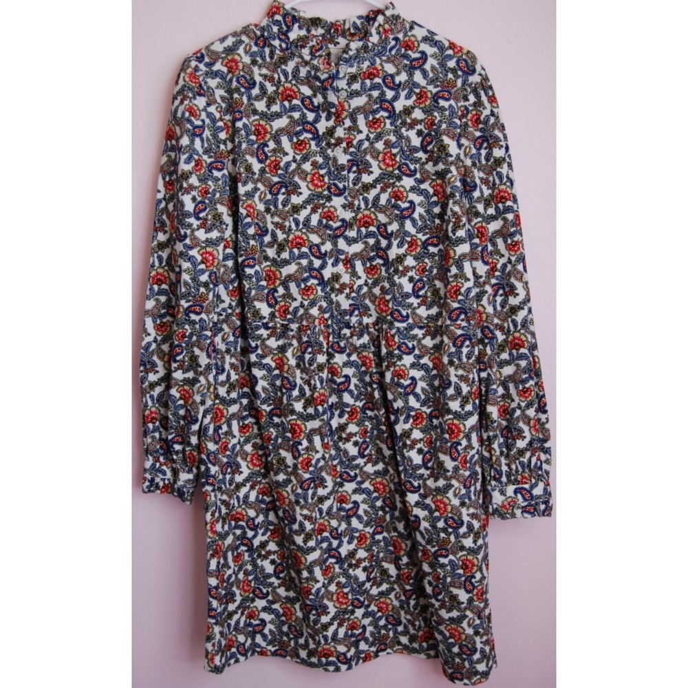 Boden Womens Dress Ruffle Stretch Corduroy Blue Red Floral Paisley Pocket 16L